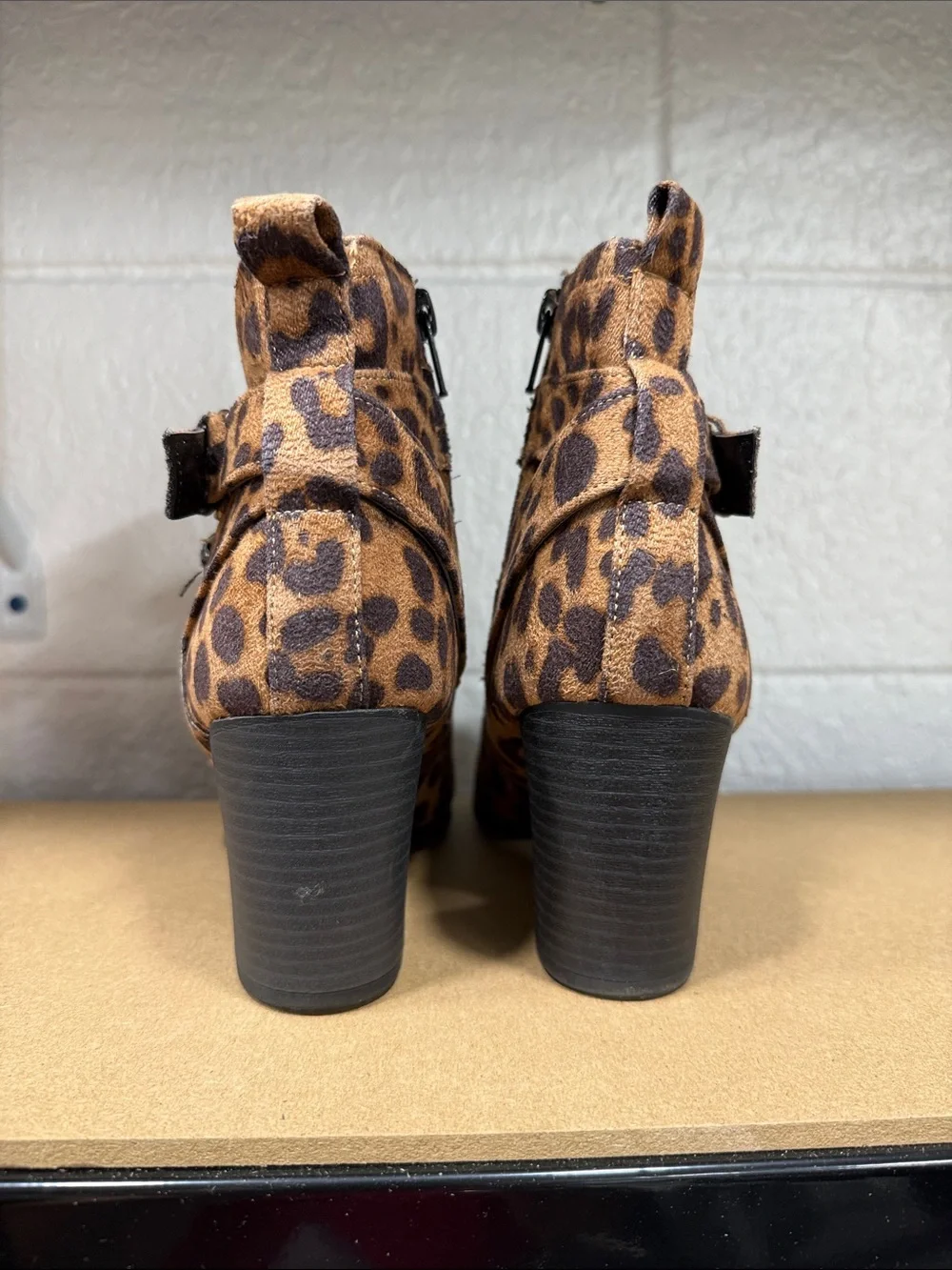 Leopard Print Women's Ankle Booties - Brown